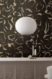 Aqueous metallic wallpaper, Black Gold colour. Emma Hayes designer wallpaper